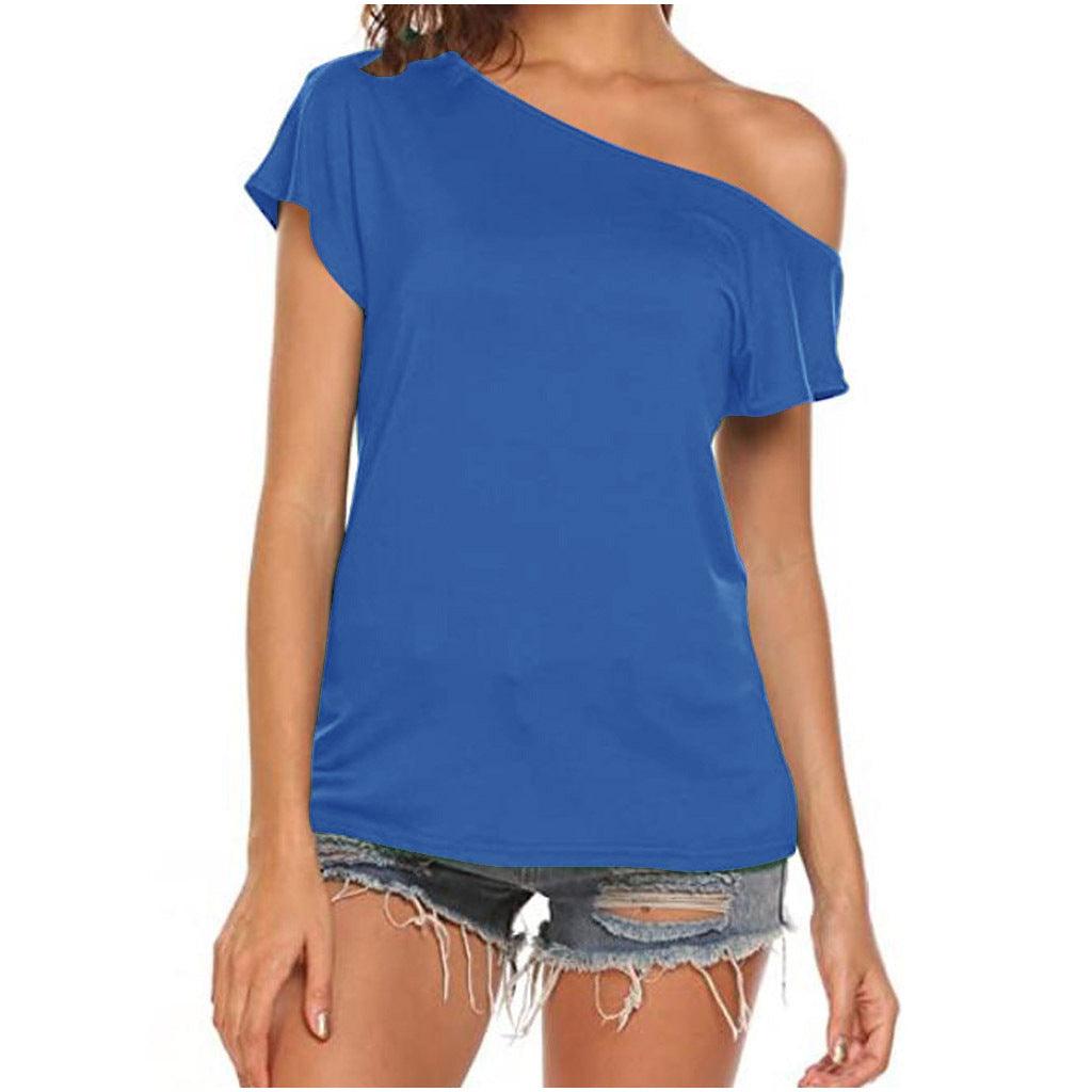 One-shoulder Cold-shoulder Irregular Short-sleeved T-shirt For Women - Nioor