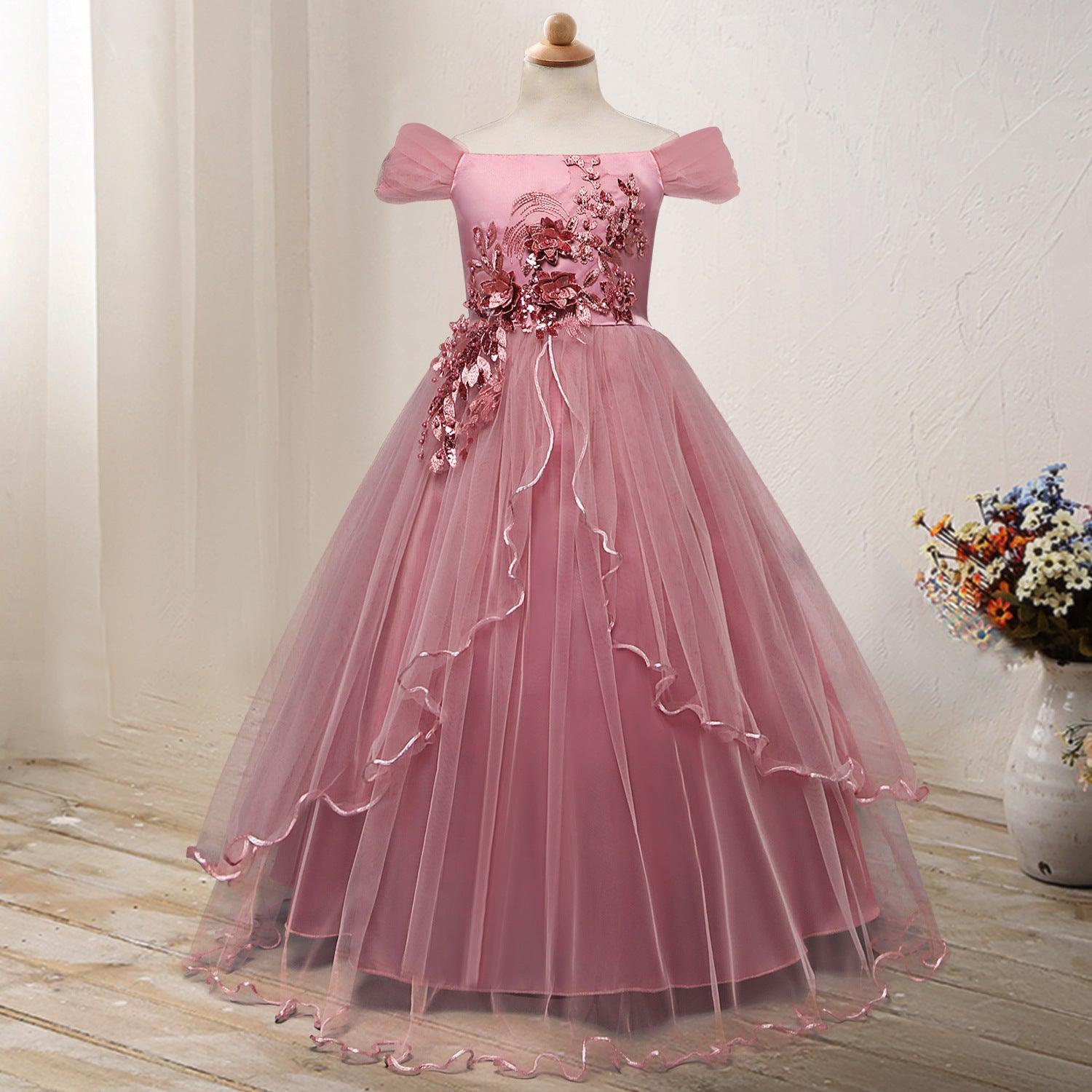One-shoulder Princess Flower Dress Costume - Nioor