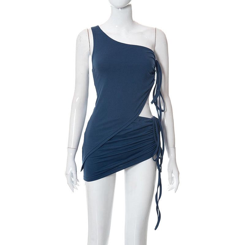 One-shoulder Vest With Drawcord Irregular Skirt - Nioor