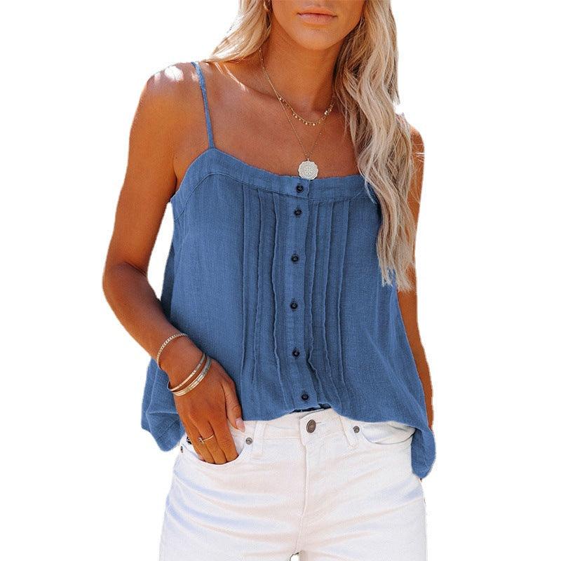 Outer Wear Top Button Square Collar Camisole Denim Vest For Women - Nioor