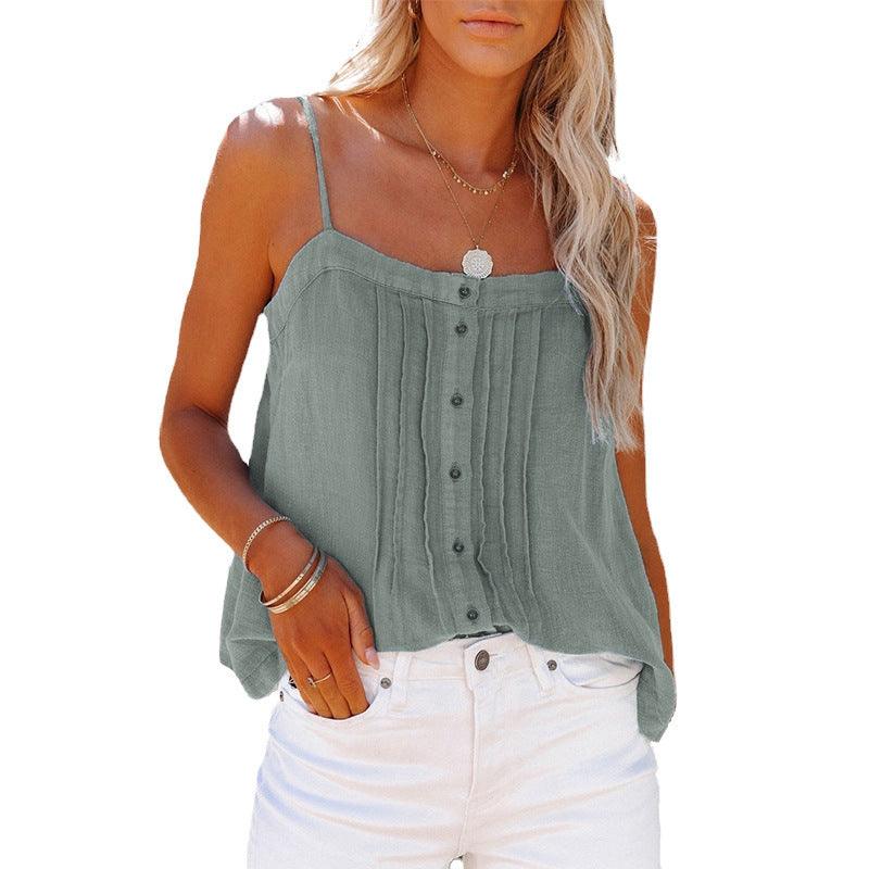 Outer Wear Top Button Square Collar Camisole Denim Vest For Women - Nioor