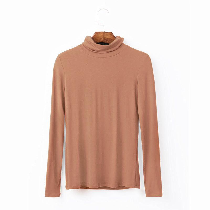 Oversize Women's Long Sleeved T-shirt Solid Color High Collar Modal Undercoat - Nioor