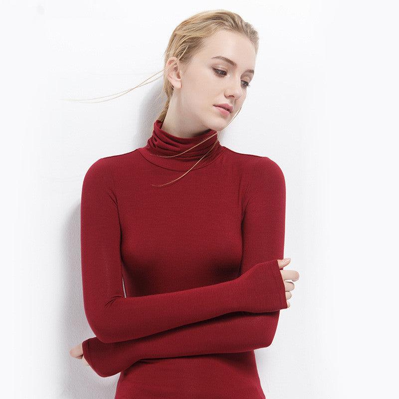 Oversize Women's Long Sleeved T-shirt Solid Color High Collar Modal Undercoat - Nioor