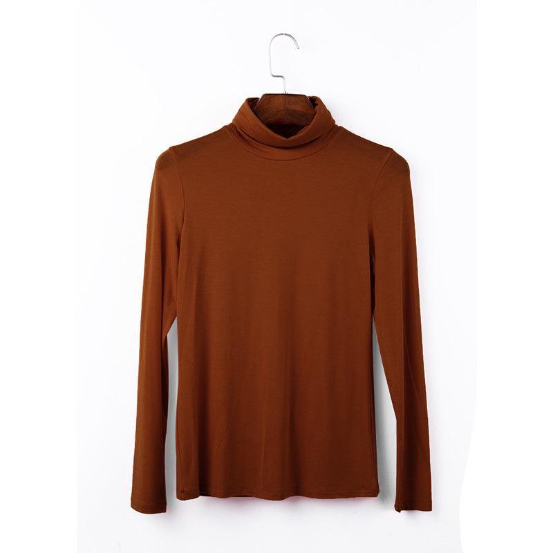 Oversize Women's Long Sleeved T-shirt Solid Color High Collar Modal Undercoat - Nioor