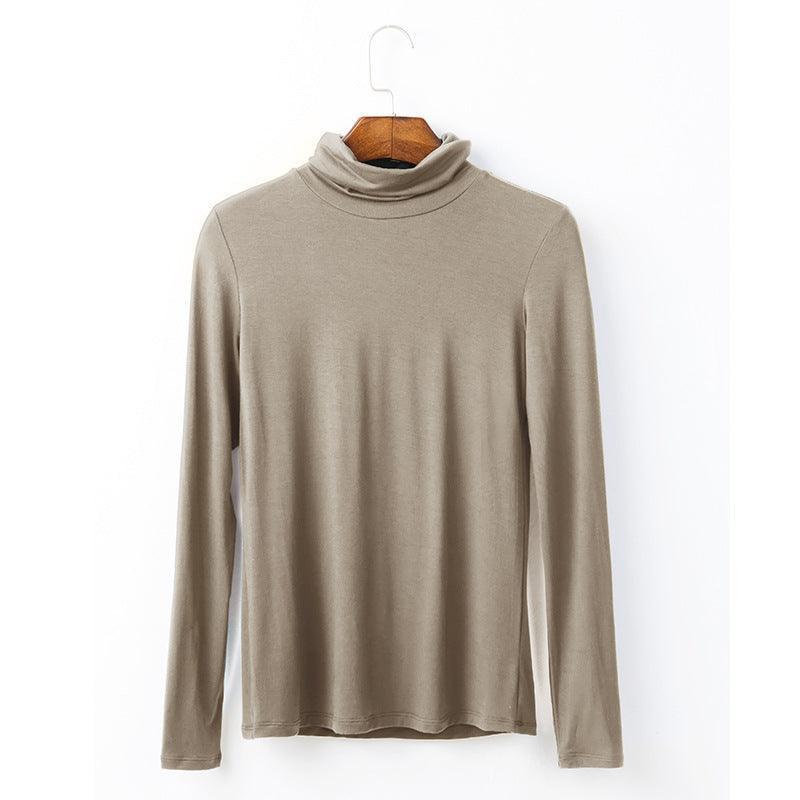 Oversize Women's Long Sleeved T-shirt Solid Color High Collar Modal Undercoat - Nioor