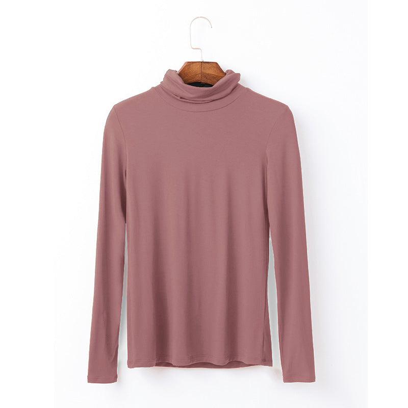 Oversize Women's Long Sleeved T-shirt Solid Color High Collar Modal Undercoat - Nioor