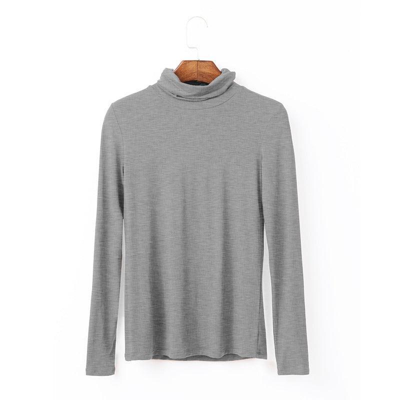 Oversize Women's Long Sleeved T-shirt Solid Color High Collar Modal Undercoat - Nioor