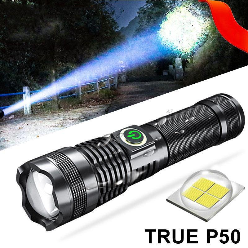 P50 Strong Light Zoom Flashlight Battery Display Usb Rechargeable Outdoor Lighting Strong Light Flashlight - Nioor