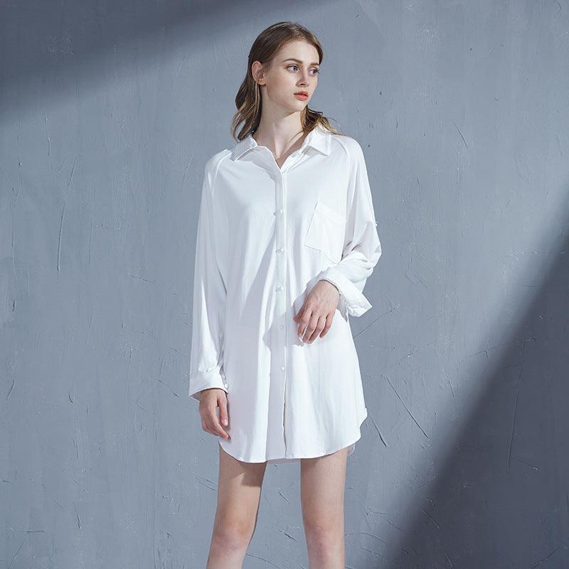 Pajamas Women's Nightdress Women Loose Plus Size Shirt Collar Cardigan Model Comfortable Homewear - Nioor