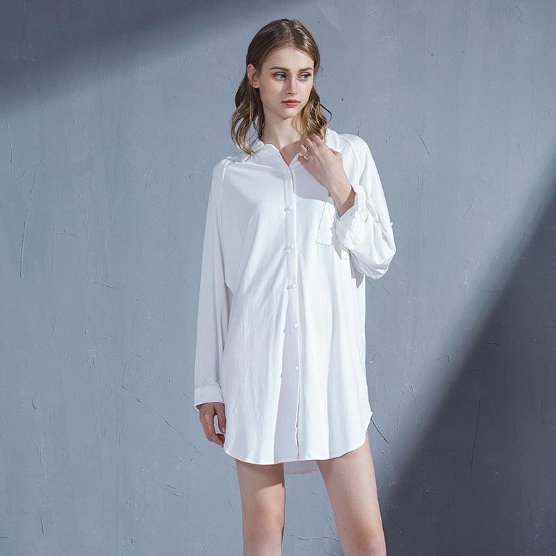 Pajamas Women's Nightdress Women Loose Plus Size Shirt Collar Cardigan Model Comfortable Homewear - Nioor