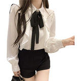 Palace Style Women's Long-sleeved Bow Tie Shirt - Nioor