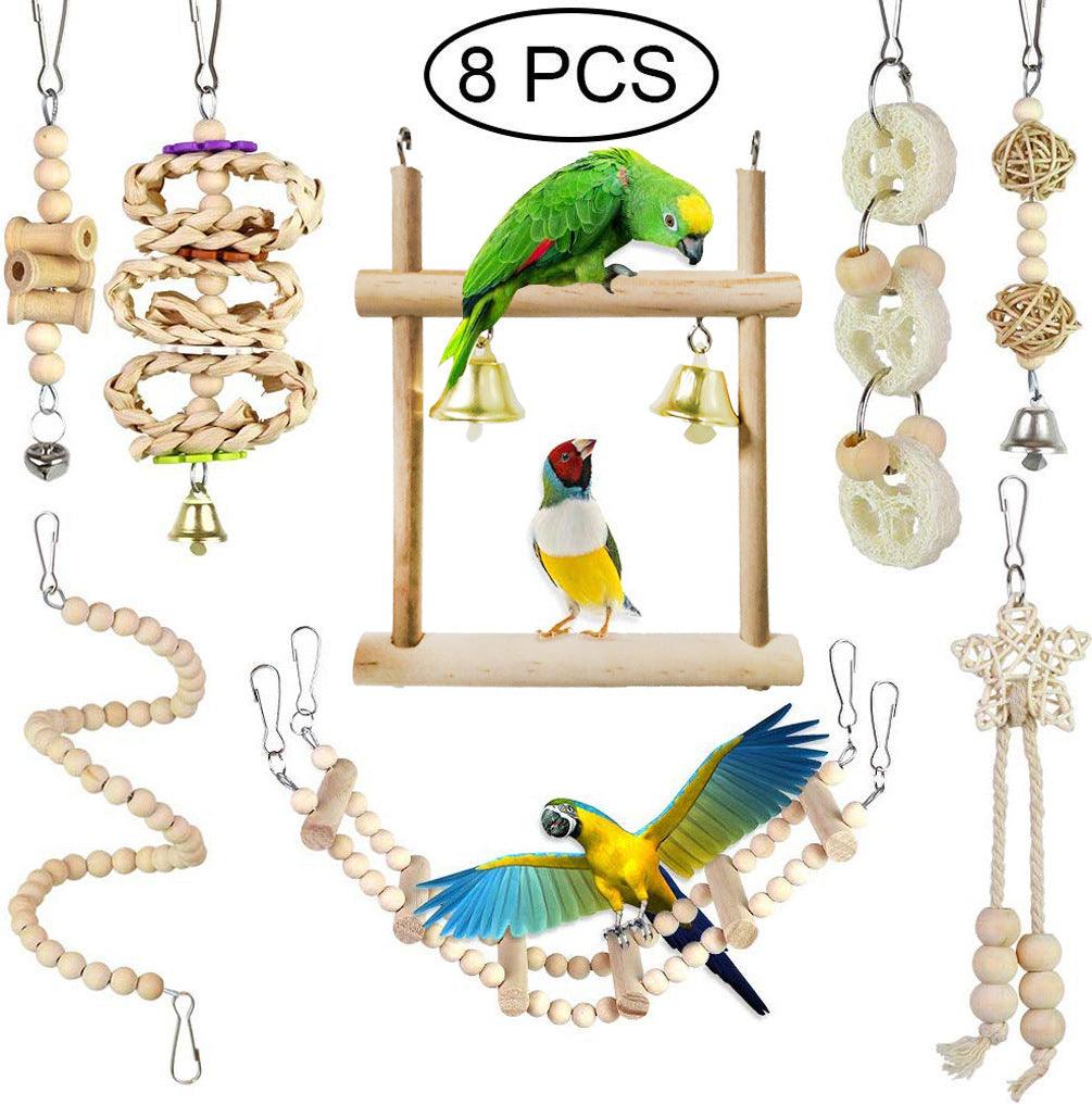 Parrot Chewing Toy Bird Toy Log Swing Set Of 8 - Nioor