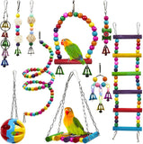 Parrot Combination Toy 10-Piece Set Wooden Bead Rotating Ladder Swing Stand Wooden Ladder Sepak Takraw Chewing Toy - Nioor