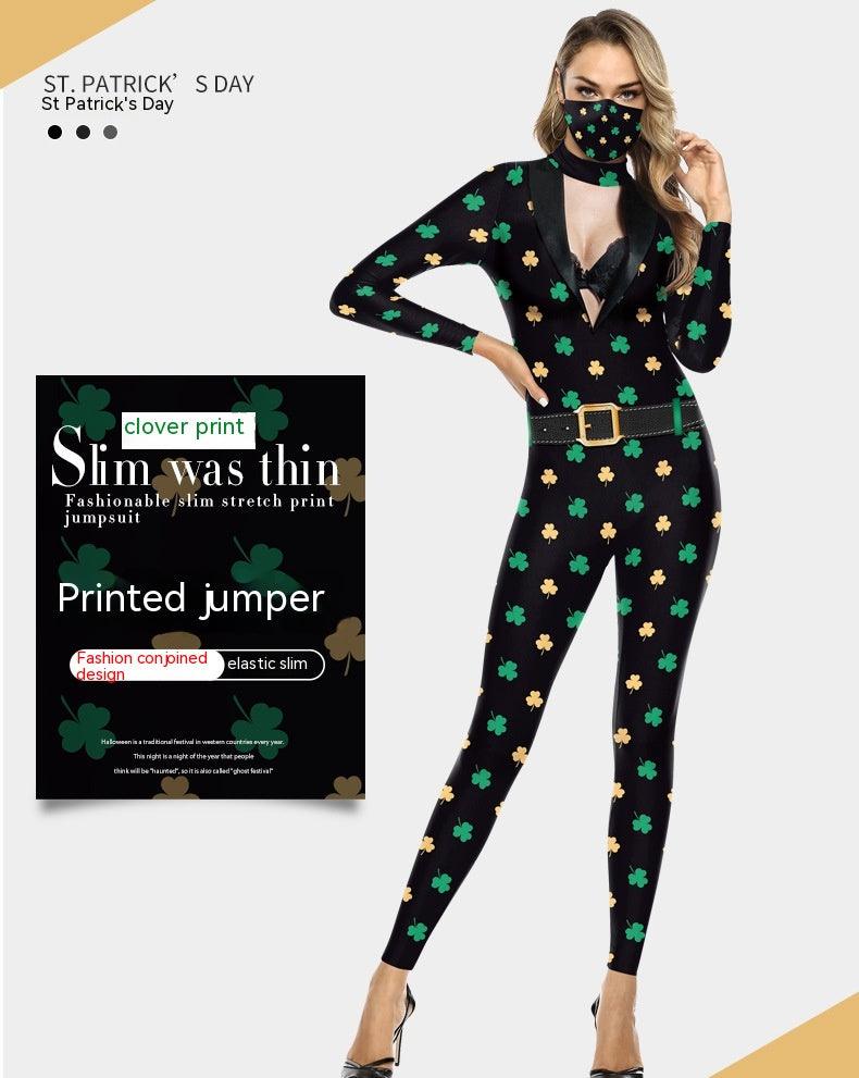 Patrick's Day Green Men's And Women's Long Sleeve Digital Printing One Piece Dress - Nioor