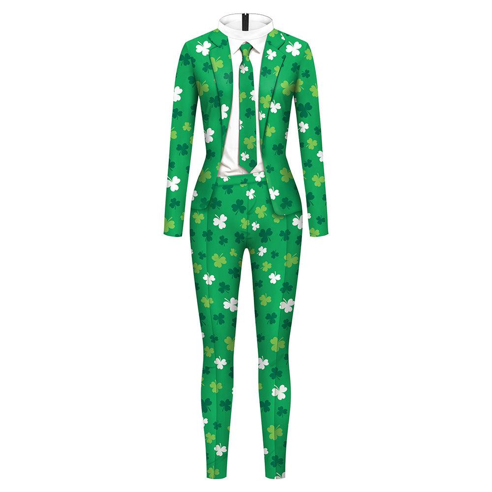 Patrick's Day Green Men's And Women's Long Sleeve Digital Printing One Piece Dress - Nioor