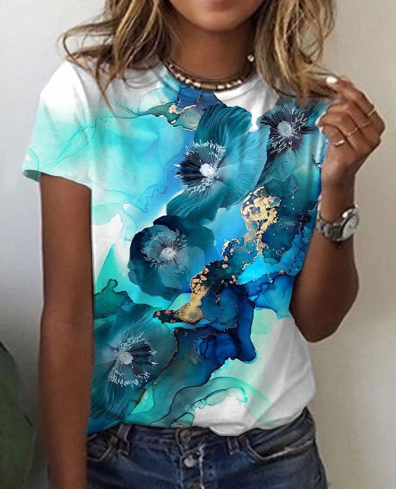 Pattern Painting 3D Printing Short-sleeved Women's T-shirt - Nioor