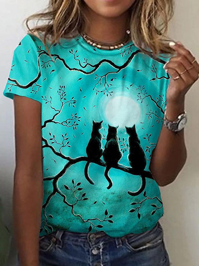 Pattern Painting 3D Printing Short-sleeved Women's T-shirt - Nioor