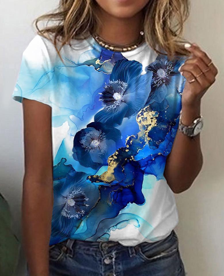 Pattern Painting 3D Printing Short-sleeved Women's T-shirt - Nioor