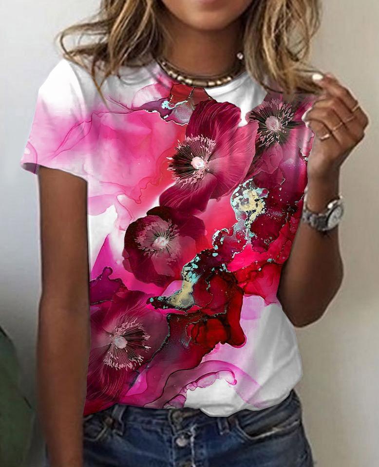 Pattern Painting 3D Printing Short-sleeved Women's T-shirt - Nioor