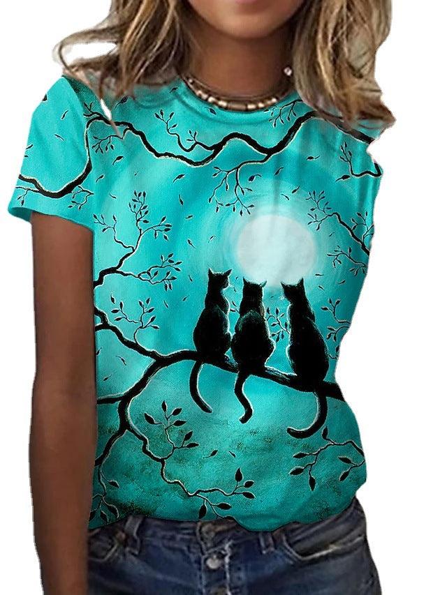 Pattern Painting 3D Printing Short-sleeved Women's T-shirt - Nioor