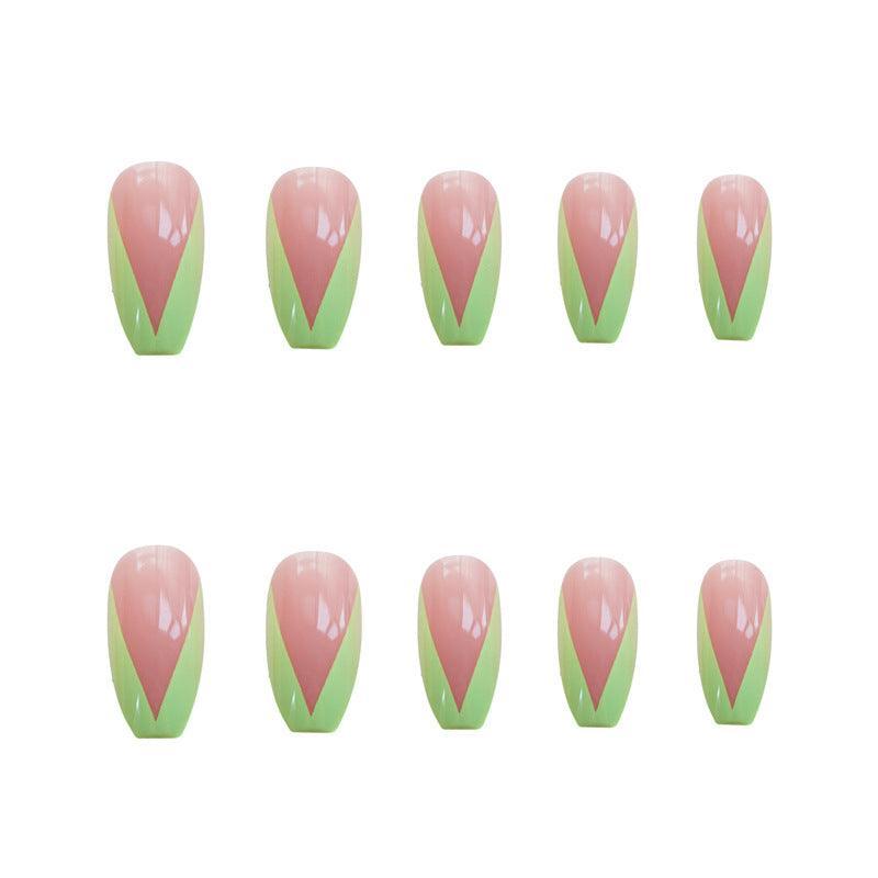 PD-57 Ballet Green French Net Red Fake Nail Sticker Nail Nail Patch Can Be Taken Off And Worn By Women - Nioor