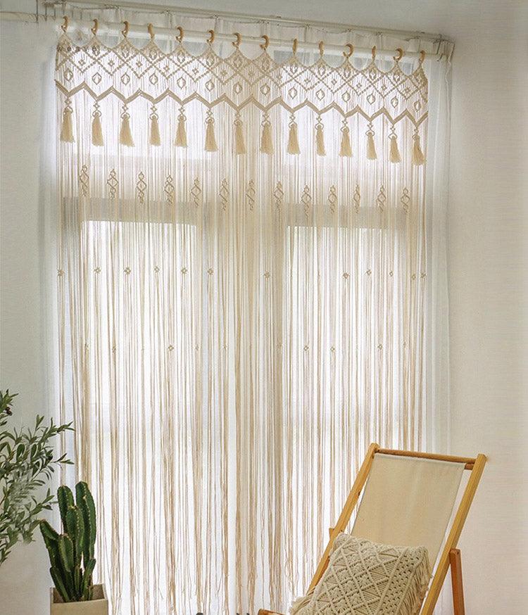 Perforated Nordic Woven Shading Light Tassel Partition Curtain Sliding Curtain - Nioor