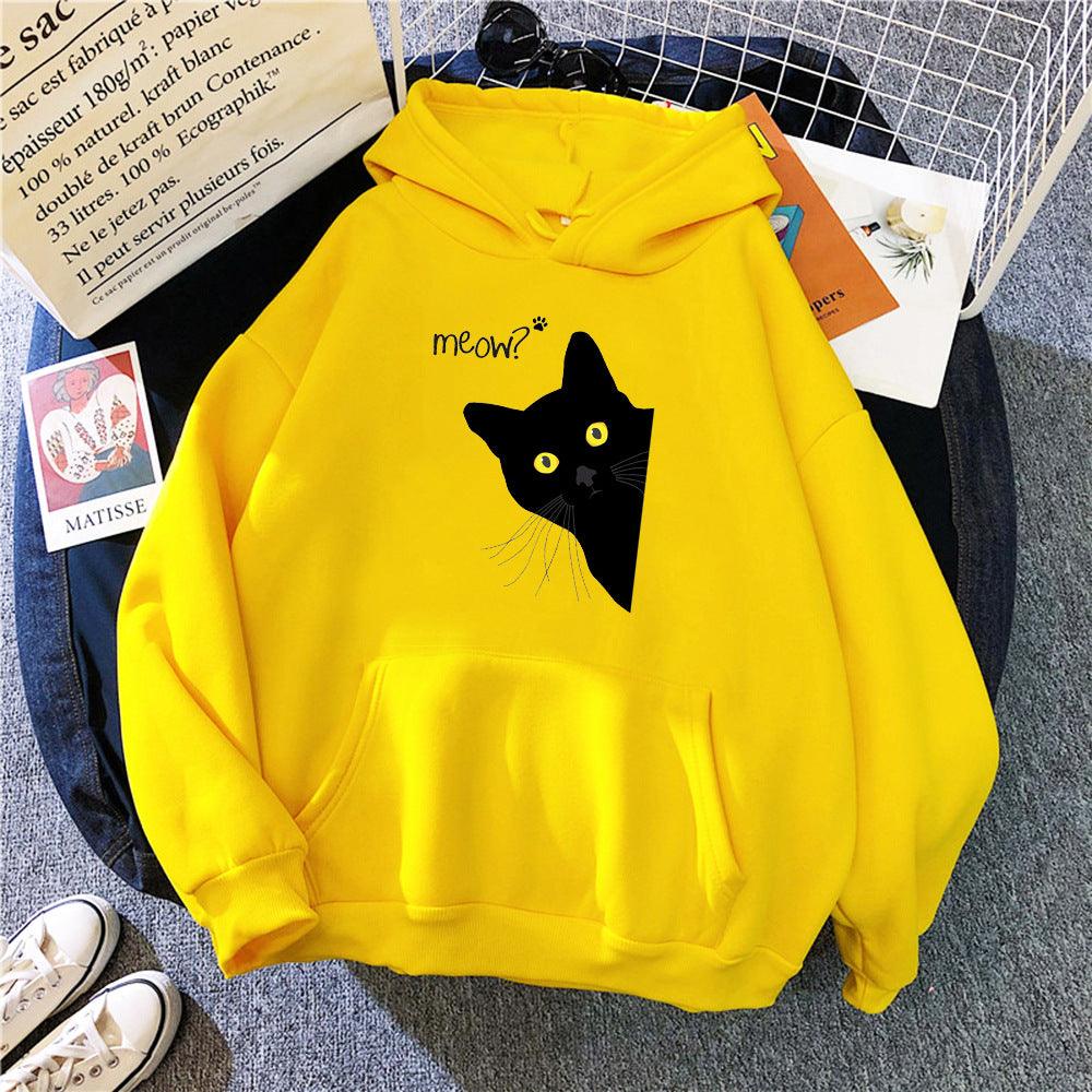 Personalized Black Cat Hooded Sweater Fleece Padded Coat Plus Size - Nioor