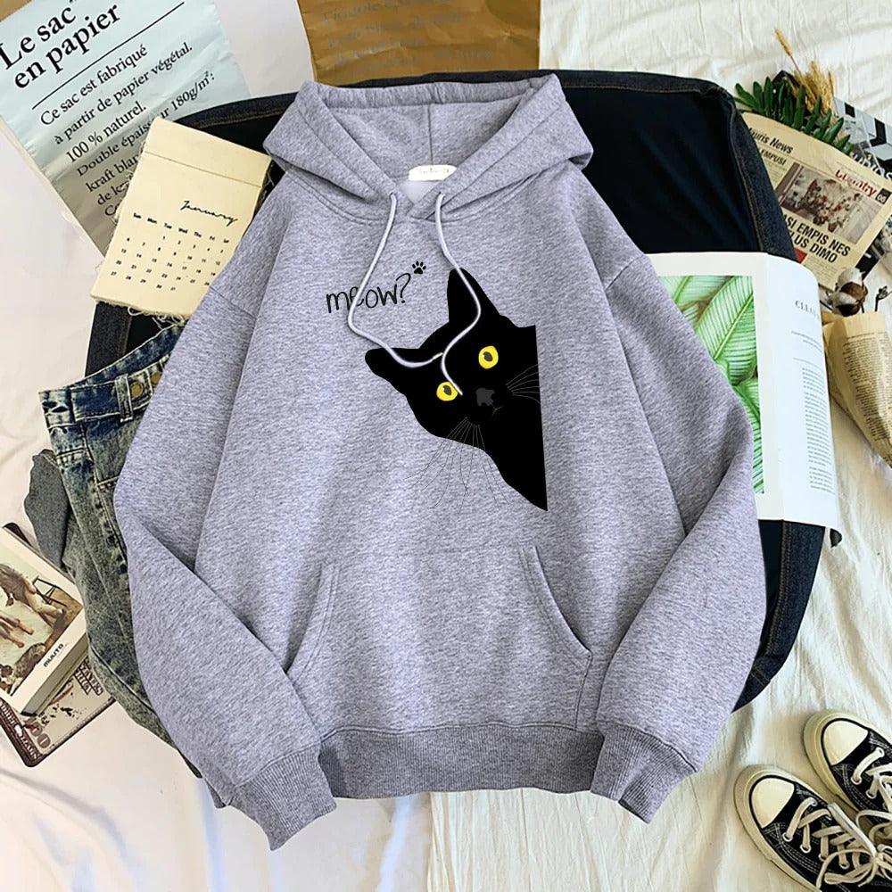 Personalized Black Cat Hooded Sweater Fleece Padded Coat Plus Size - Nioor