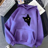 Personalized Black Cat Hooded Sweater Fleece Padded Coat Plus Size - Nioor