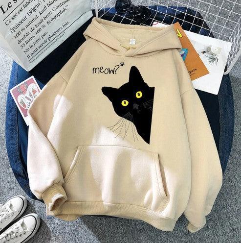 Personalized Black Cat Hooded Sweater Fleece Padded Coat Plus Size - Nioor