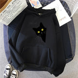 Personalized Black Cat Hooded Sweater Fleece Padded Coat Plus Size - Nioor