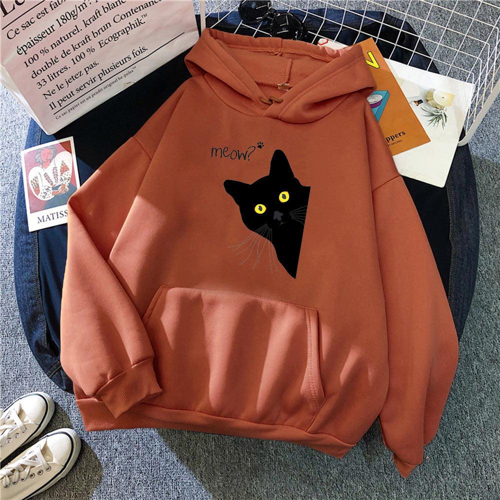 Personalized Black Cat Hooded Sweater Fleece Padded Coat Plus Size - Nioor