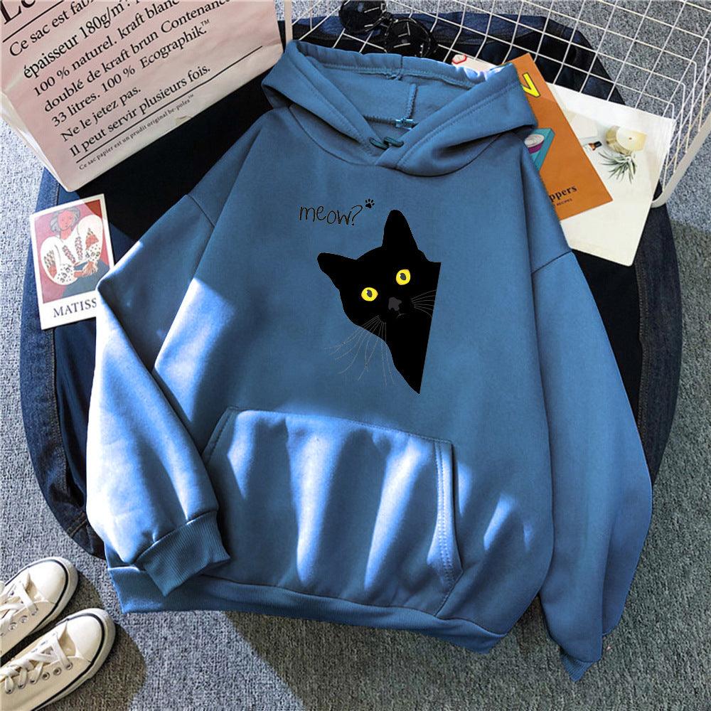 Personalized Black Cat Hooded Sweater Fleece Padded Coat Plus Size - Nioor