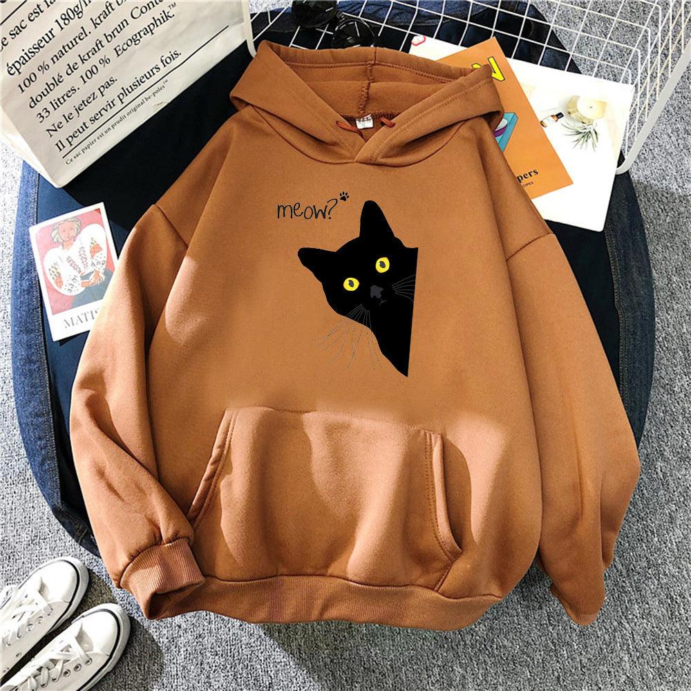 Personalized Black Cat Hooded Sweater Fleece Padded Coat Plus Size - Nioor