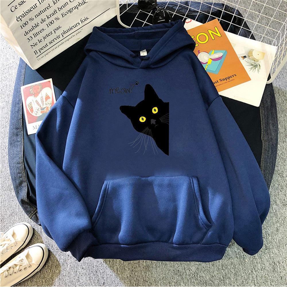 Personalized Black Cat Hooded Sweater Fleece Padded Coat Plus Size - Nioor