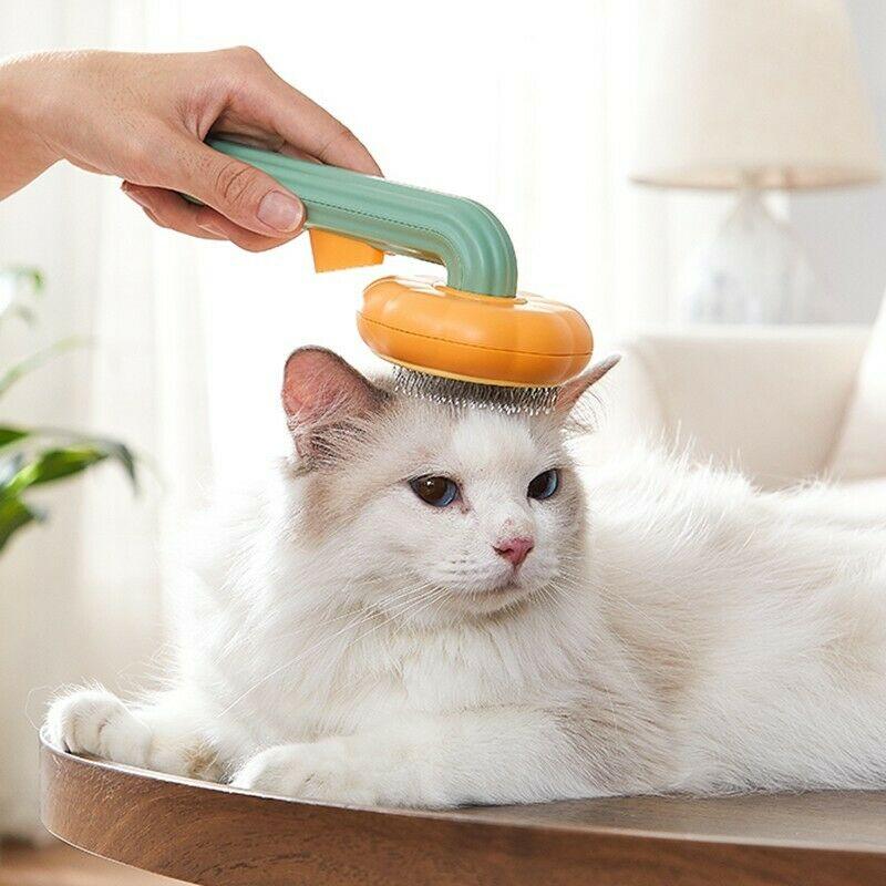 Pet Pumpkin Brush, Pet Grooming Self Cleaning Slicker Brush For Dogs Cats Puppy Rabbit, Cat Brush Grooming Gently Removes Loose Undercoat, Mats Tangled Hair Slicker Brush - Nioor