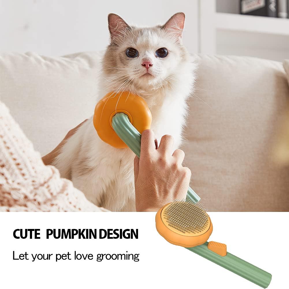 Pet Pumpkin Brush, Pet Grooming Self Cleaning Slicker Brush For Dogs Cats Puppy Rabbit, Cat Brush Grooming Gently Removes Loose Undercoat, Mats Tangled Hair Slicker Brush - Nioor