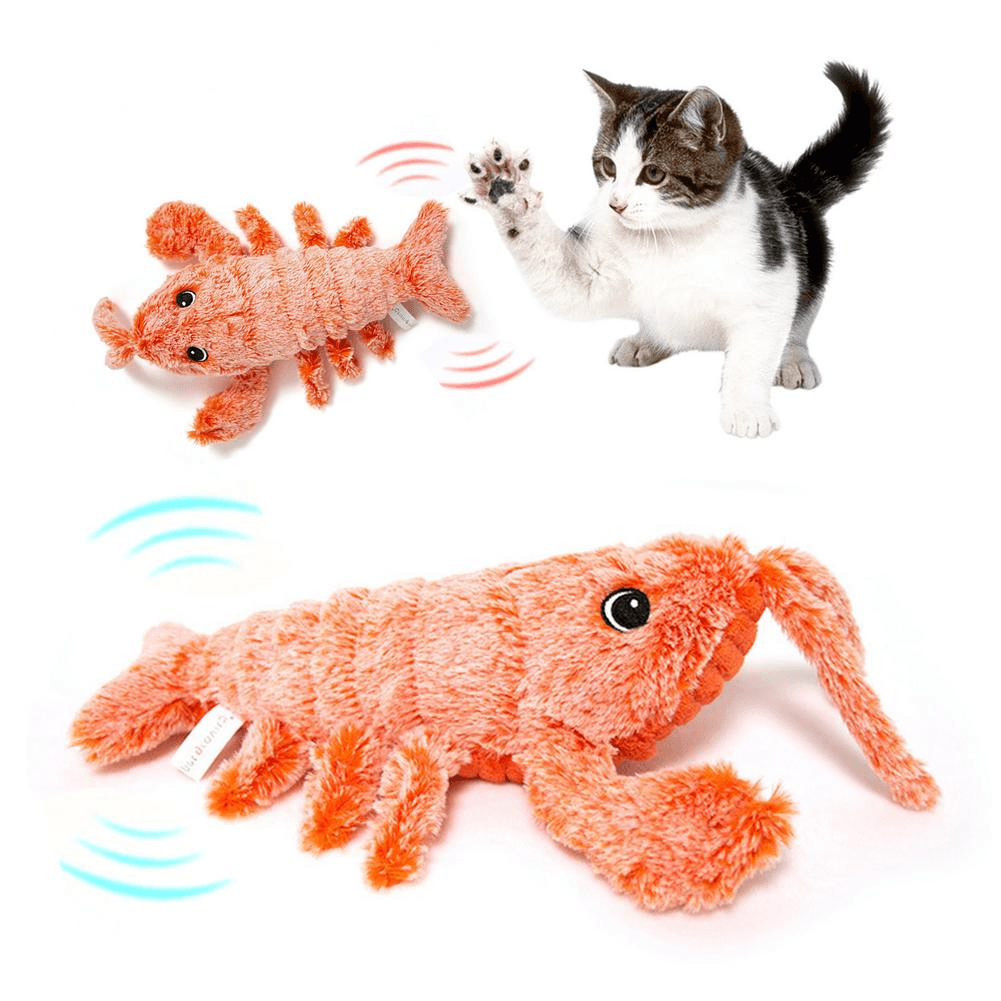 Pet Toys Electric Jumping Shrimp USB Charging Simulation Lobster Funny Cat Plush Pets Toy - Nioor