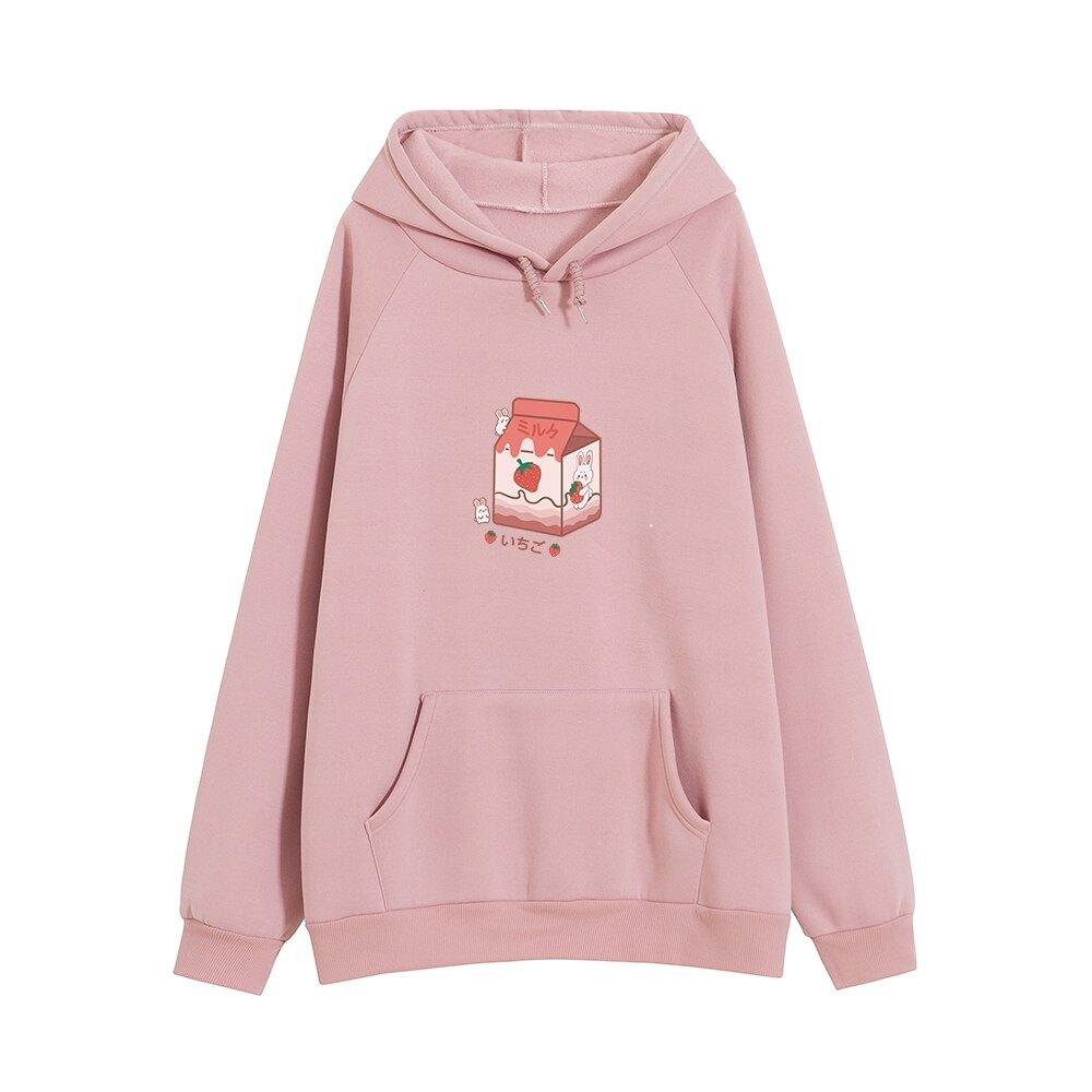 Pink Milk Carton Comfortable Loose-fitting Hoodie - Nioor