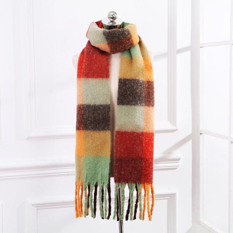 Plaid Mohair Scarf Colored Ladies - Nioor