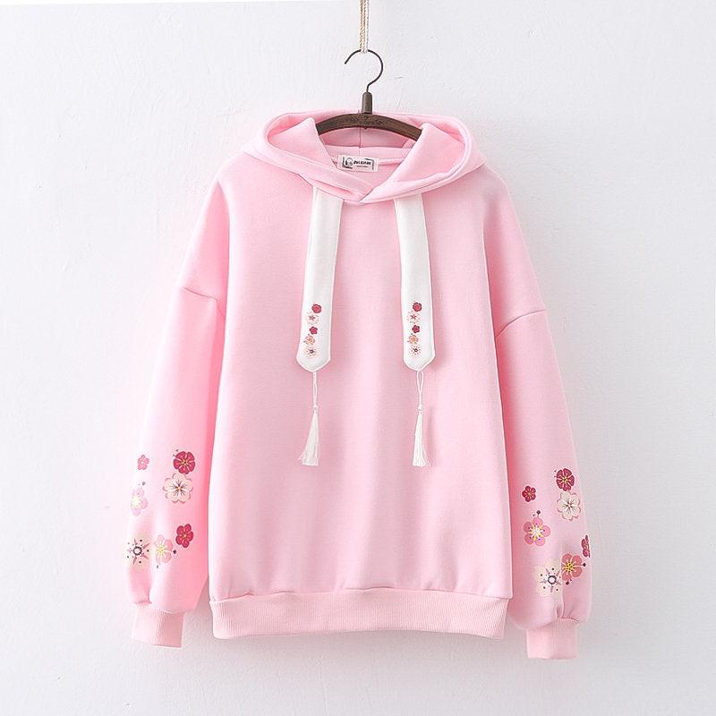 Plum Blossom Printed Hooded Sweatshirt Girl - Nioor