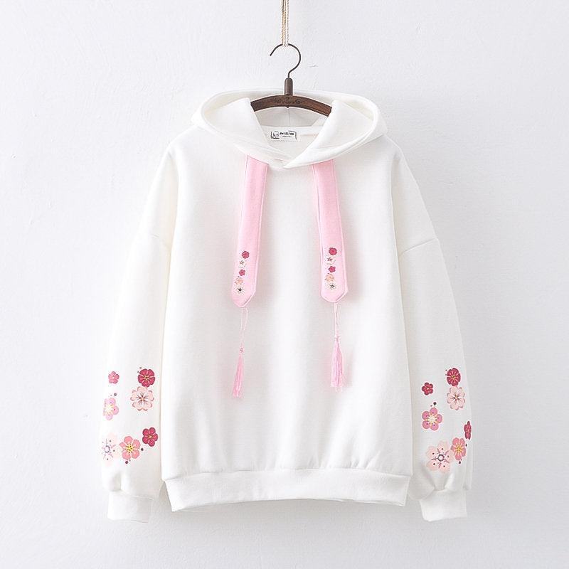 Plum Blossom Printed Hooded Sweatshirt Girl - Nioor