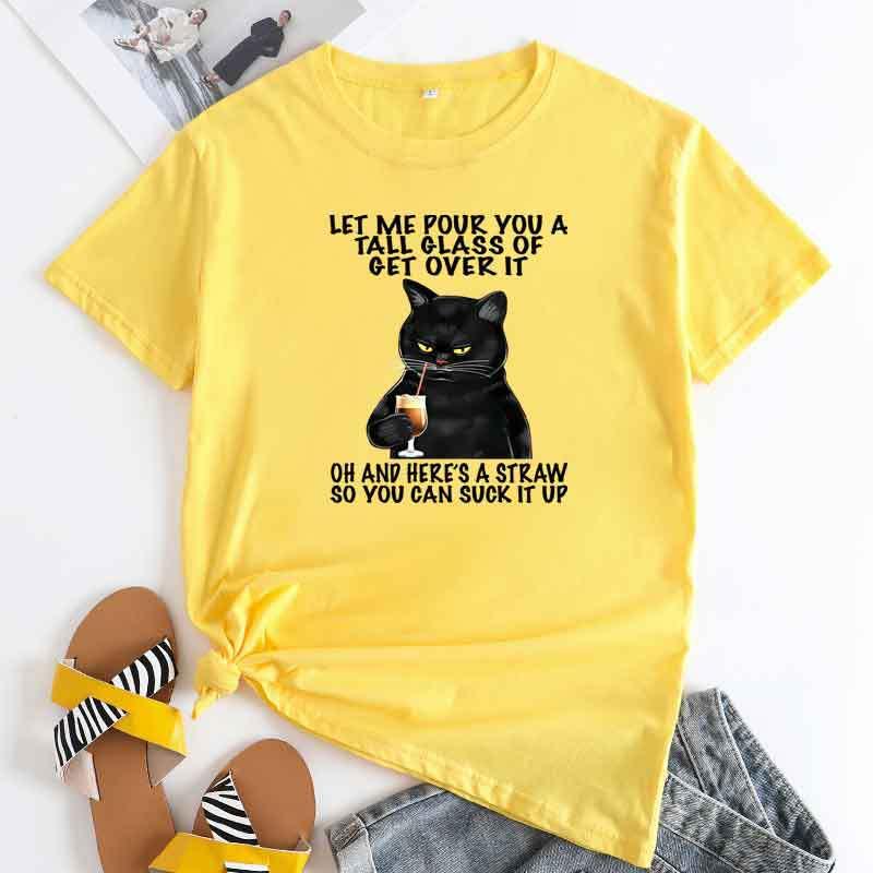 Plus Size Cat Printing Cotton Round Neck Short Sleeve - Nioor