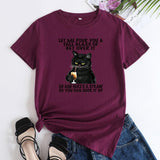 Plus Size Cat Printing Cotton Round Neck Short Sleeve - Nioor