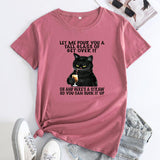 Plus Size Cat Printing Cotton Round Neck Short Sleeve - Nioor