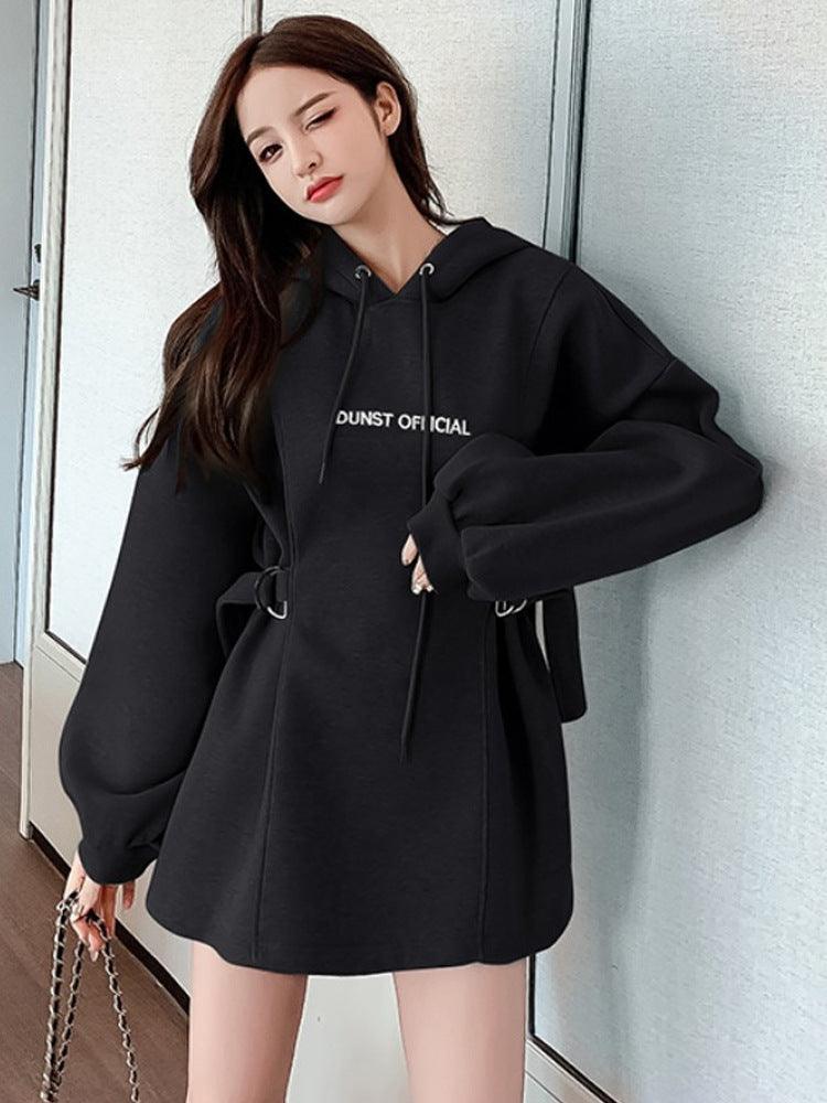 Plus Size Women's Fashion Mid Length Hooded Sweater - Nioor