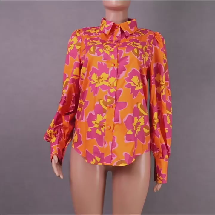 Summer Printed Lantern Sleeve Fashion Shirt