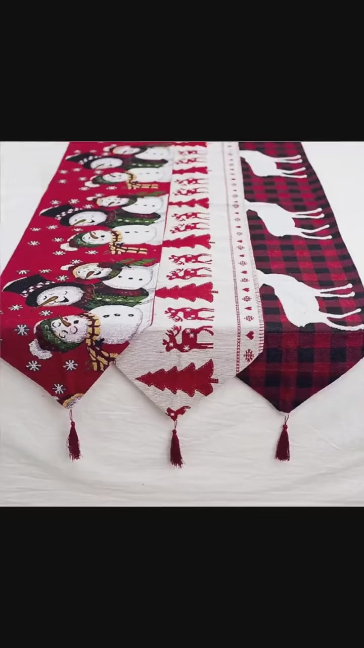 Christmas Elk Snowman Table Runner Merry Christmas Decorations