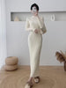 European And American Fashion Women's Wear Pure Color Split Long Sleeve High Collar Sweater Dress