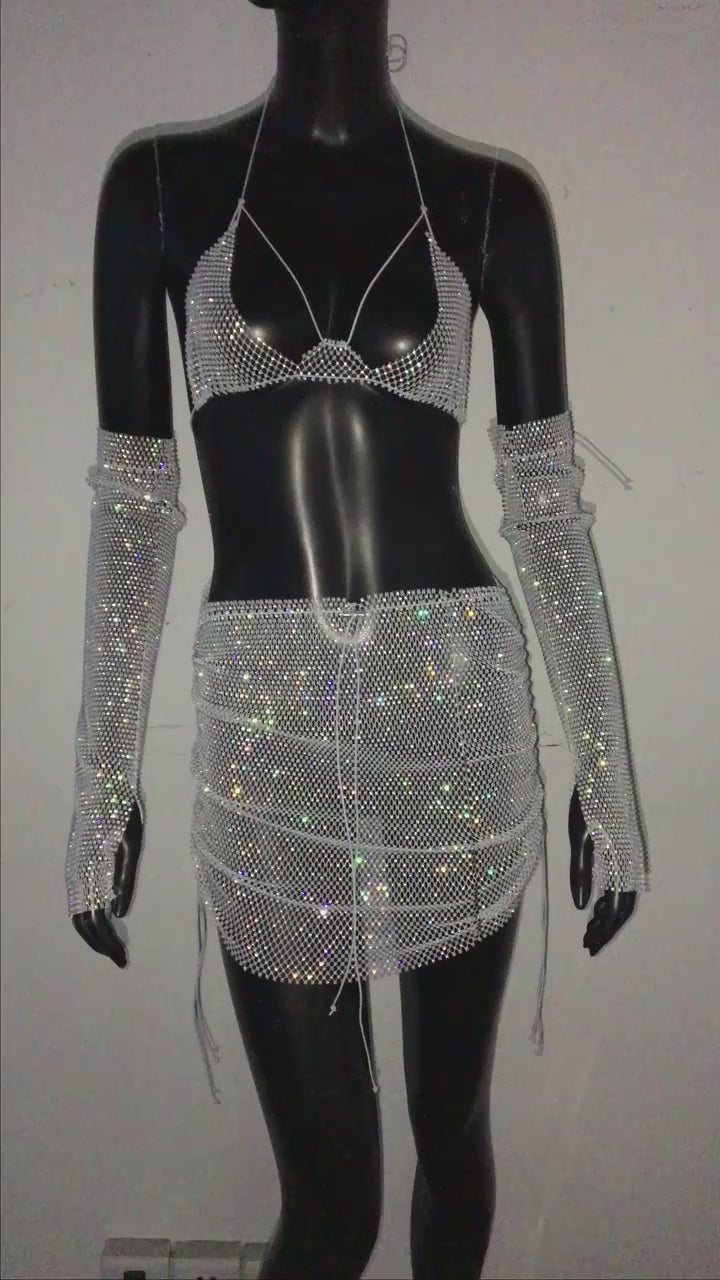 Punk Rhinestone Spaghetti Strap Bra Music Festival Top